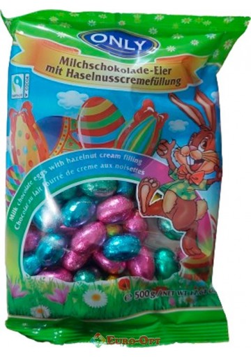 Пасхальные шоколадные яйца Цветные Only Milchschokolade-eier mit Haselnusscremefüllung 500g.