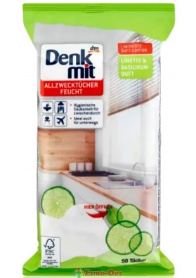 Влажные Салфетки Denkmit Feuchte Allzwecktücher Limette & Basilikum Duft 50шт.