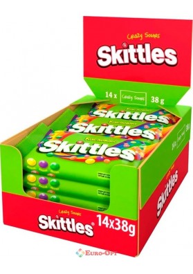 Упаковка драже Skittles Crazy Sours (Скітлз Кисломікс) 38г × 14шт